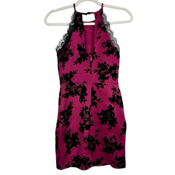 90s Pink Halter Dress Size Small Black Velvet Flowers Lace Mini Semi Formal HOCO - Picture 4 of 10